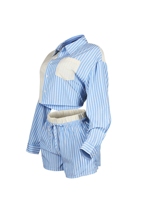 Nasia Pinstripe Poplin Boxer Top & Shorts SET